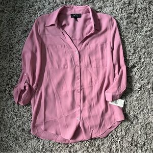 BCX front pocket buttoned down blouse